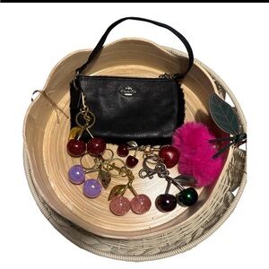 Coach Black Leather Wristlet with Multicolor Cherry Charms